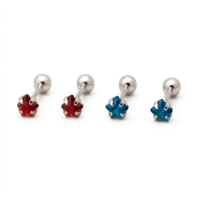 Aretes pegados Piedras rojo y azul