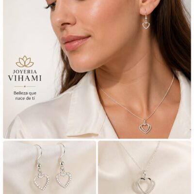 Juego Arete y dije Corazón Escarchado