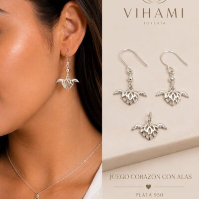 Juego Arete y dije Corazón con Alas