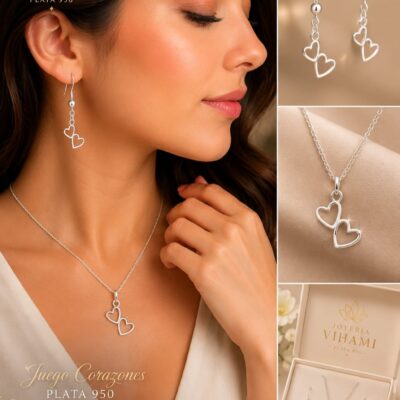 Juego Arete y dije Doble Corazón