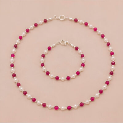 Juego Collar y Pulsera Perla y Rubi
