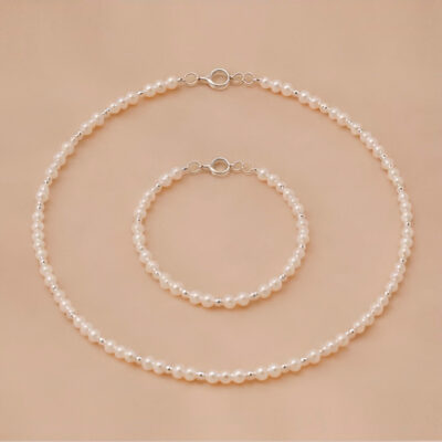 Juego Collar y Pulsera Perla con billas de plata